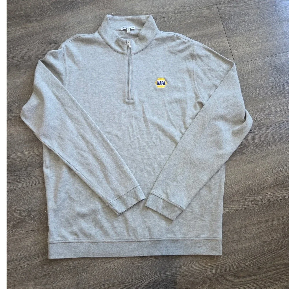 Peter Millar Quarter Zip Pullover Mens Large Gray Navy NAPA Logo 2pk
